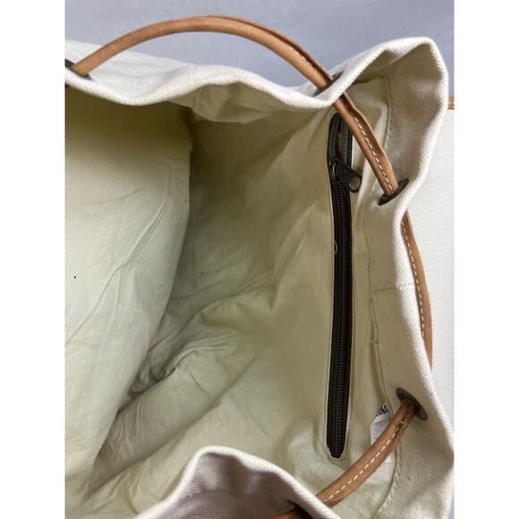 GH Bass Canvas Backpack Rucksack Drawstring Bucket Closure Leather Trim - Picture 9 of 13